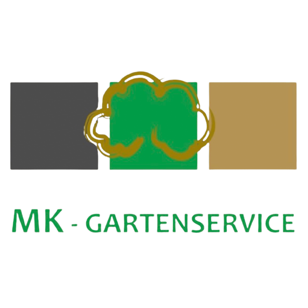 Logo: MK-GARTENSERVICE, mit Baum-Symbol über drei farbigen Quadraten.