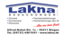 Lakna Bedachungen Logo mit Dienstleistungen, Slogan "alles aus einer Hand" und Kontaktinformationen.