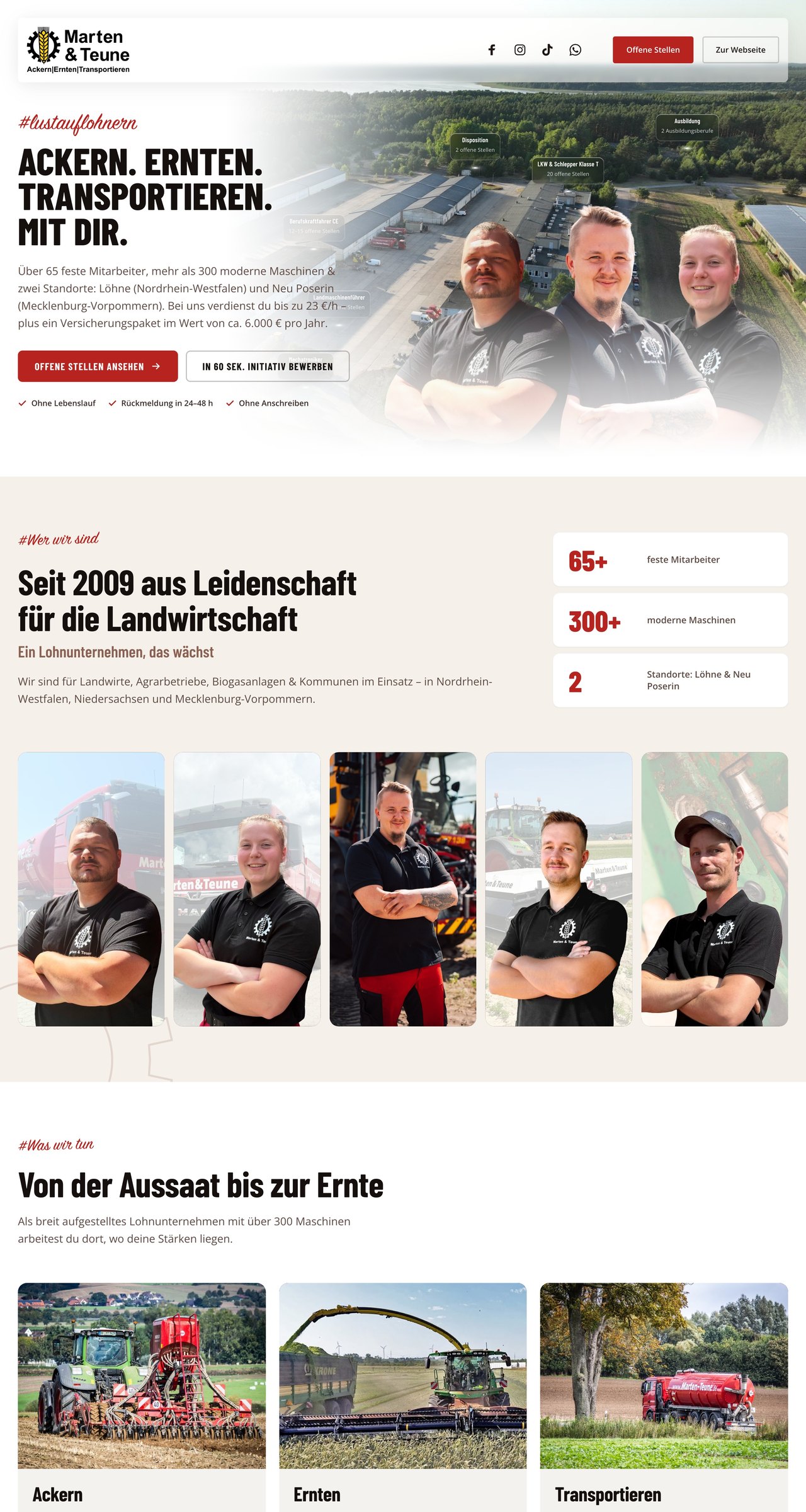 Marten & Teune Karriere website, first three screens