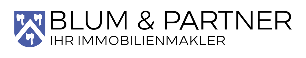Blum & Partner Ihr Immobilienmakler Logo mit Wappen und Beilen.