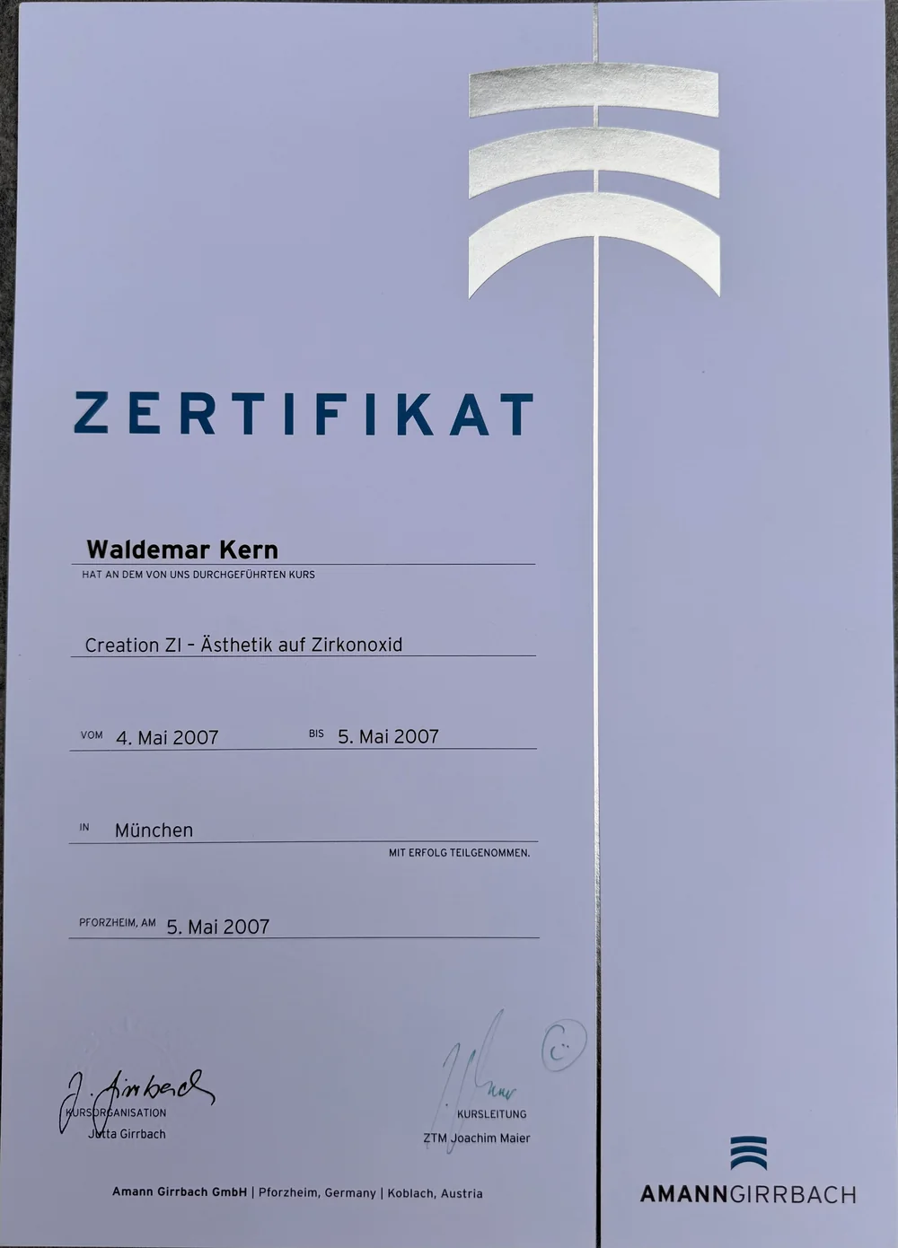 Fortbildungszertifikat 9 von ADU-Dental