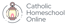 A brown lantern with a lit candle inside, next to text: Catholic Homeschool Online.
