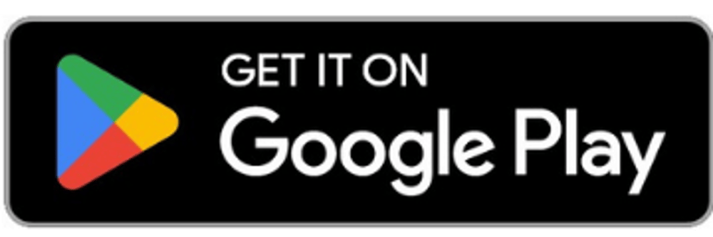 Schwarze Schaltfläche mit "GET IT ON Google Play" und dem Google Play Dreieckslogo.