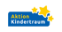 Blaues Rechteck mit gelbem Text "Aktion Kindertraum" und drei gelben Sternen.