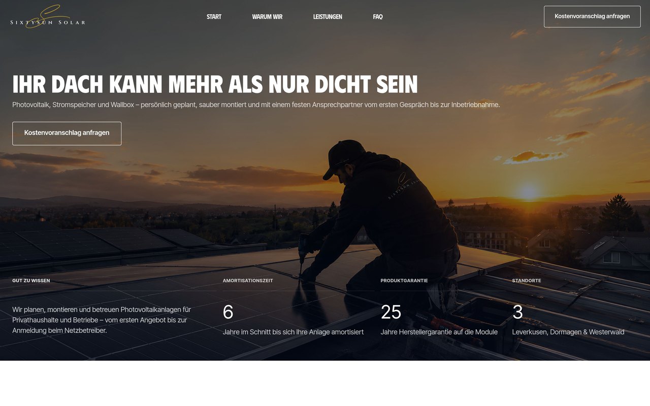 Webseite Sixty Sun Solar