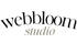 Web Bloom Studio Logo mit einer braunen Blume anstelle des „O“ in „Studio“.