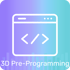 Browserfenster mit Code-Symbol "</>" und Text "3D Pre-Programming".