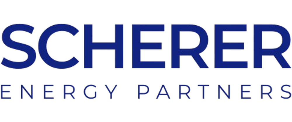 Weißer Text "SCHERER ENERGY PARTNERS" auf blauem Hintergrund.