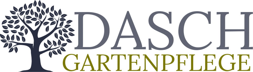Ein Logo mit einem Baum und dem Text "DASCH GARTENPFLEGE".