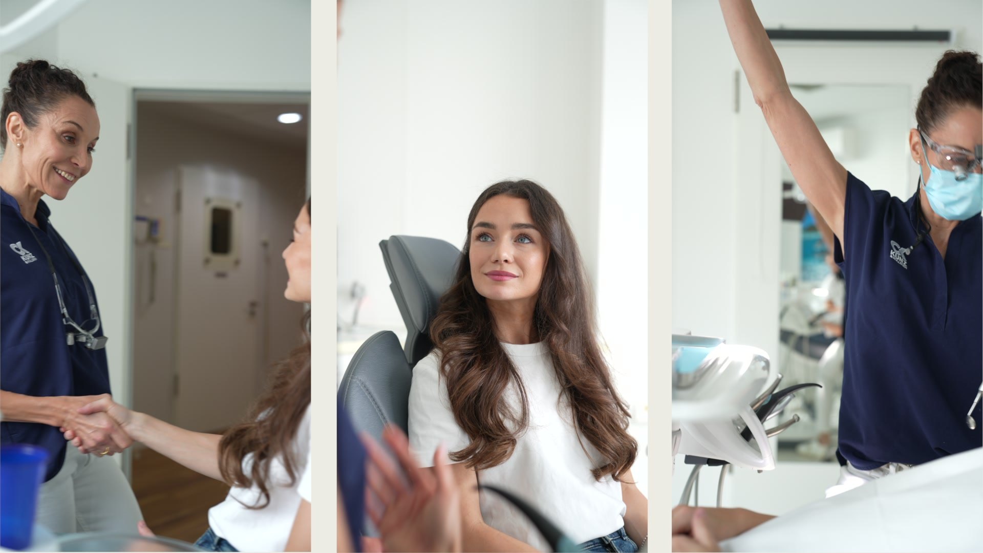Begrüßung einer Patientin, Patientin im Behandlungsstuhl und Behandlung in der Praxis