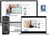 Desktop-Monitor, Laptop und Smartphone mit E-Learning-Plattform und Messaging-App, daneben das „EH Consulting“-Logo.