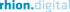 Logo mit dem Text "rhion.digital" in blau und hellblau auf dunkelgrünem Hintergrund.