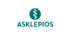 Logo "ASKLEPIOS" in Türkis mit Äskulapstab-Symbol in einem Kreis darüber.