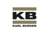 Logo von der Firma Karl Burger mit den Initialen KB in Schwarz zwischen zwei olivfarbenen Balken