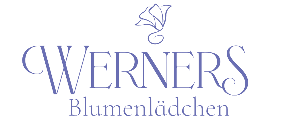 Lila Text "WERNERS Blumenlädchen" mit einem stilisierten Blumenlogo oben auf grünem Hintergrund.