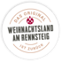 Rundes Logo: „DAS ORIGINAL WEIHNACHTSLAND AM RENNSTEIG IST ZURÜCK“, mit einem Weihnachtskugel-Symbol.
