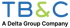 TB&C Logo mit blauem "T", "B", "C" und grünem "&", darunter "A Delta Group Company".