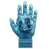 Blaue, geometrische Roboterhand hält eine Glaskugel mit einem Miniaturhaus und Haushaltsgeräten über Sicherungsschaltern.