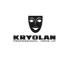 Schwarzes Kryolan-Logo mit einer Maske und dem Text "KRYOLAN PROFESSIONAL MAKE-UP" auf dunkelgrünem Hintergrund.