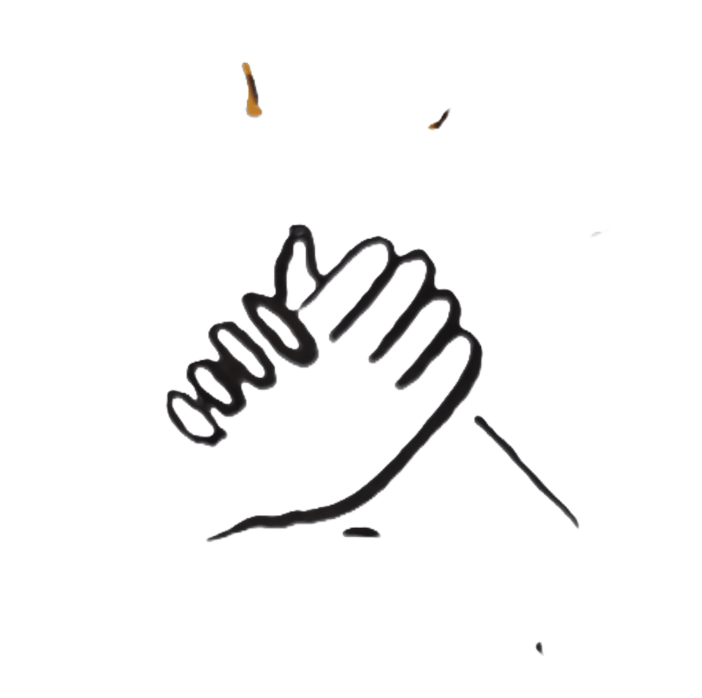 Umrisszeichnung von zwei ineinandergreifenden Händen, die Einheit symbolisieren.