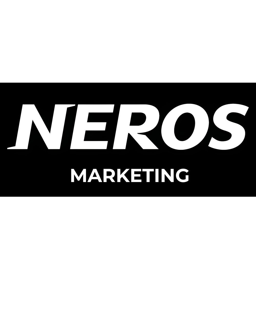 Schwarzer Hintergrund mit dem weißen Text "NEROS MARKETING".