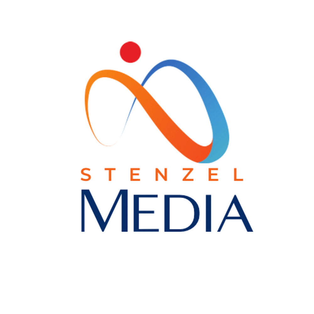 Stenzel Media Logo mit einer orange-blauen, unendlichen Schleife und einem roten Punkt.