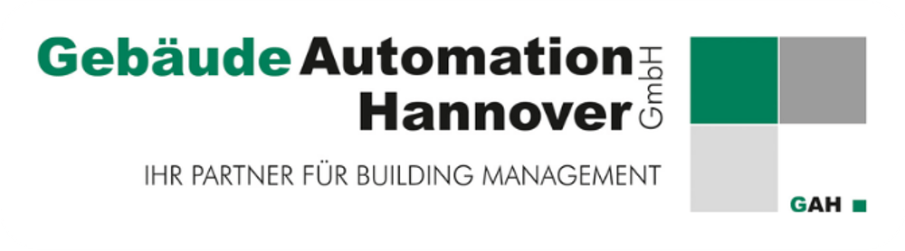 Logo der Gebäude Automation Hannover GmbH mit dem Slogan Ihr Partner für Building Management und farbigen Quadraten.