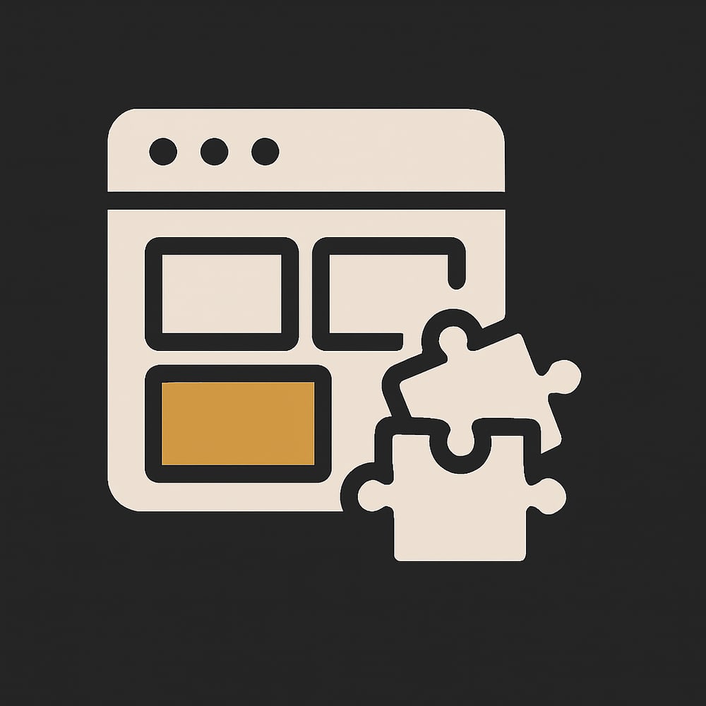 Browserfenster-Symbol mit drei Puzzleteilen, die ein Plugin oder Add-on darstellen.