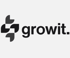 Growit-Logo mit vier schwarzen und grauen Blättern und dem Schriftzug "growit."