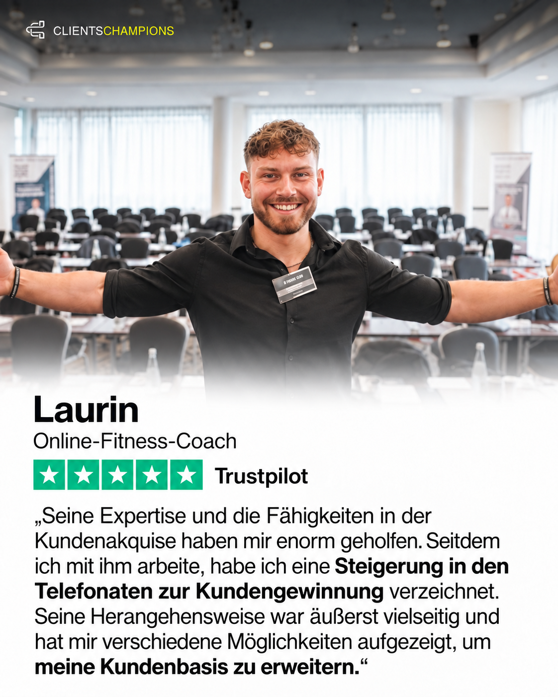 Kundenbewertung von Laurin mit Porträt und fünf Sternen
