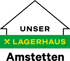 Logo "UNSER LAGERHAUS Amstetten" mit stilisiertem Haus und gekreuzter Spitzhacke.