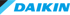 Blaues Daikin-Logo mit schwarzem Dreieck auf der linken Seite.