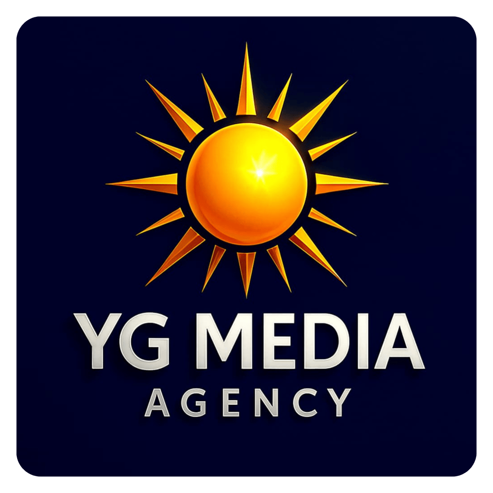 YG Media Agency logo featuring a glowing gold sun with rays above the text "YG MEDIA AGENCY."