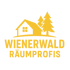 Entrümpelung – Entrümpelung Eisenstadt – Goldenes Logo mit einem Haus, zwei Bäumen und dem Text "WIENERWALD RÄUMPROFIS" auf grünem Hintergrund.