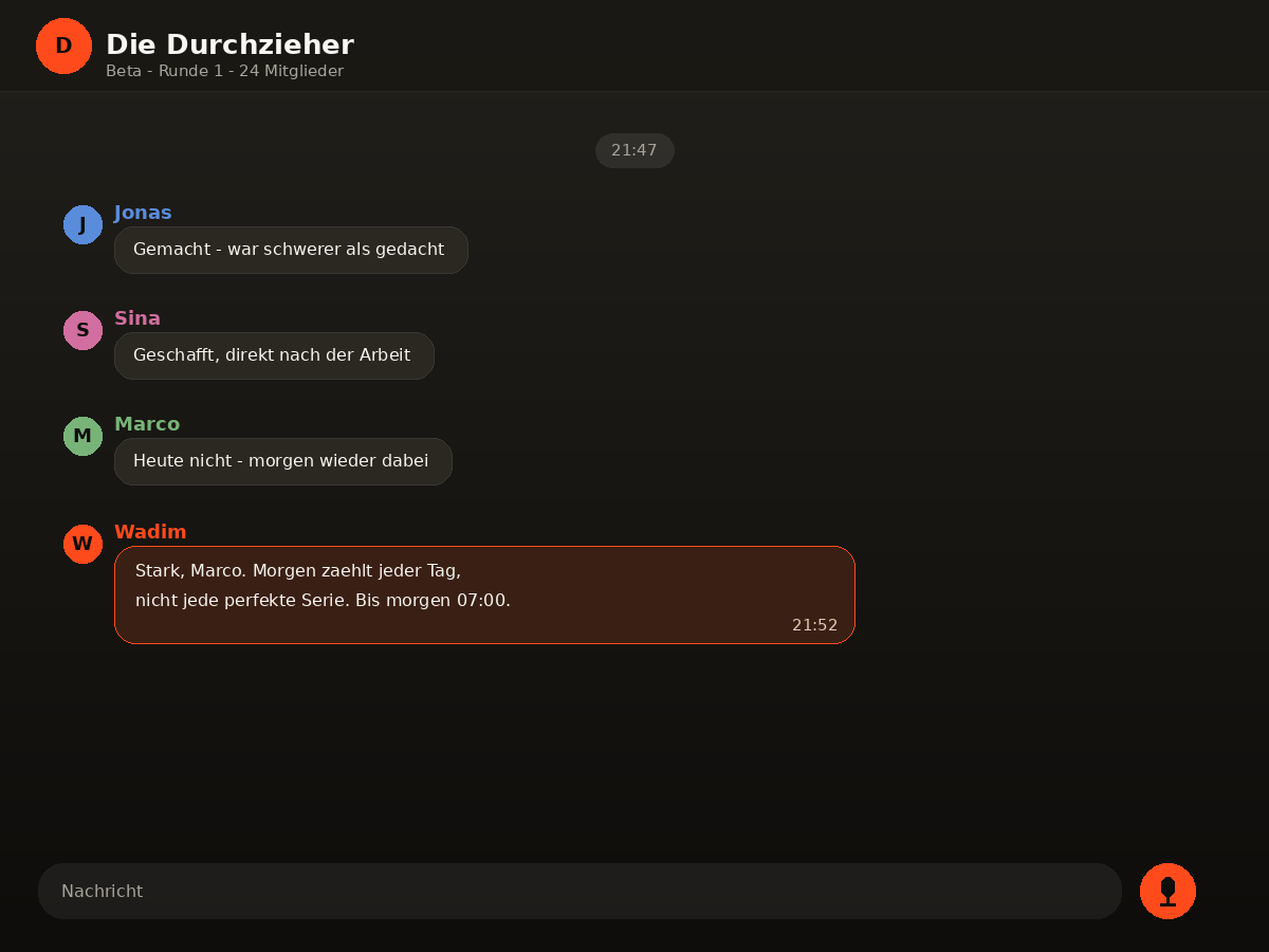Check-in-Nachrichten in der Telegram-Gruppe