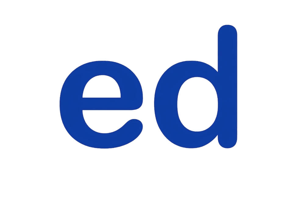 Blauer Text auf dunkelgrünem Hintergrund liest "ed Verwaltungsgesellschaft mbH".