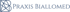 Logo der Praxis Biallomed mit einem abstrakten, geometrischen Buchstaben B in Dunkelblau auf schwarzem Hintergrund.