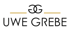 Logo mit verschlungenen "UG"-Initialen über dem Text "UWE GREBE" und goldenen Linien.