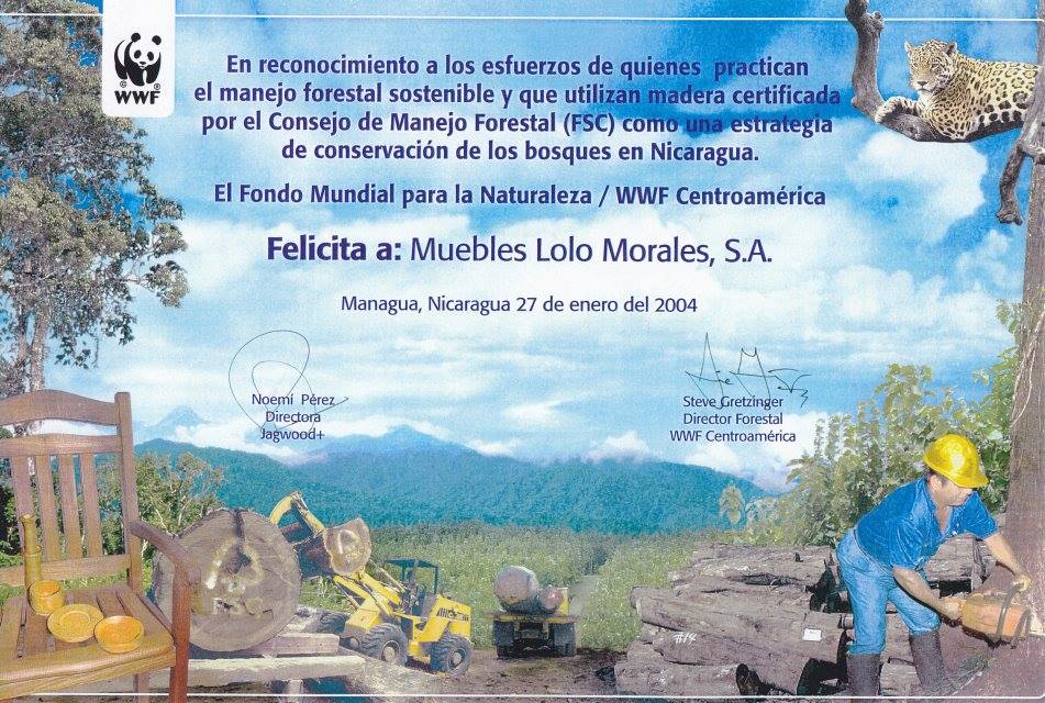 Reconocimiento WWF Centroamérica a Muebles Lolo Morales