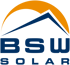BSW Solar Logo mit orangefarbener Sonne, blauem Dach und "BSW SOLAR" in Großbuchstaben.