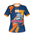 Rot-weiß-schwarzes Sporttrikot mit der Nummer 99 und dem Wort "SPONSOR".