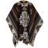 Original Alpaka Anden Poncho aus Peru mit Chakana Muster, Kapuze, Knopf am Kragen und Fransen.
