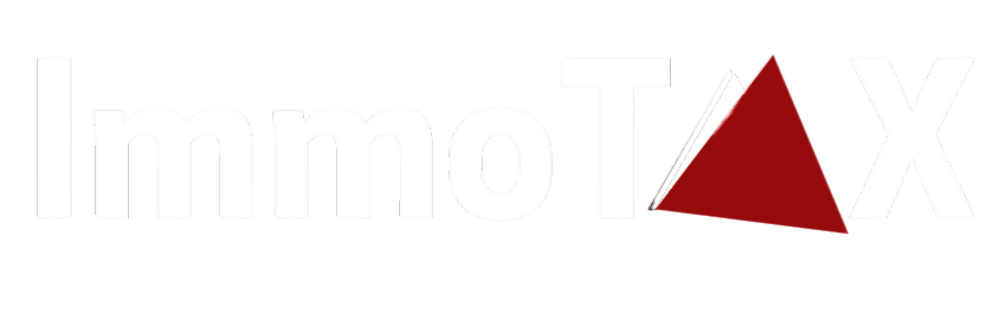 ImmoTAX-Logo mit schwarzem Text und einem roten Dreieck als Teil des „A“.