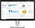 Monitor mit ERP-Software-Dashboard, das Balken-, Kreis- und Liniendiagramme zur Analyse von Verkaufs- und Artikeldaten zeigt.