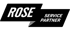 Schwarzes Logo mit ROSE und SERVICE PARTNER in weißer Schrift.