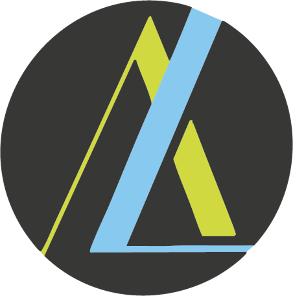 Dunkelgrauer Kreis mit gelbem "A" und blauem "L"-Logo, die ineinandergreifen.