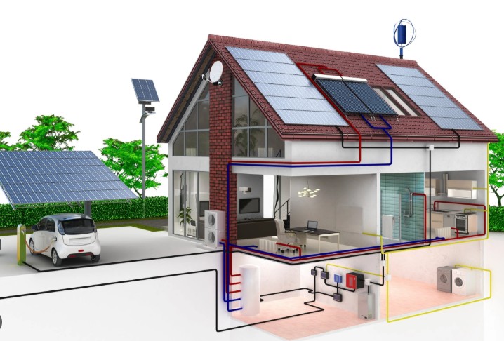 Energieberater bespricht Solaranlage mit Kundin vor Ort