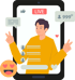 Mann winkt in Live-Stream auf Smartphone, mit "LIVE"-Anzeige, Likes, Kommentaren und 999+ Zuschauern.