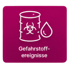 Fass mit Biohazard-Symbol, Tropfen und Text "Gefahrstoffereignisse" auf violettem Hintergrund - Katastrophenschutz-Software Notfall- und Krisenmanager (NKM®).