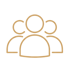 Goldenes Icon einer Personengruppe aus drei stilisierten Köpfen und Oberkörpern auf schwarzem Hintergrund.